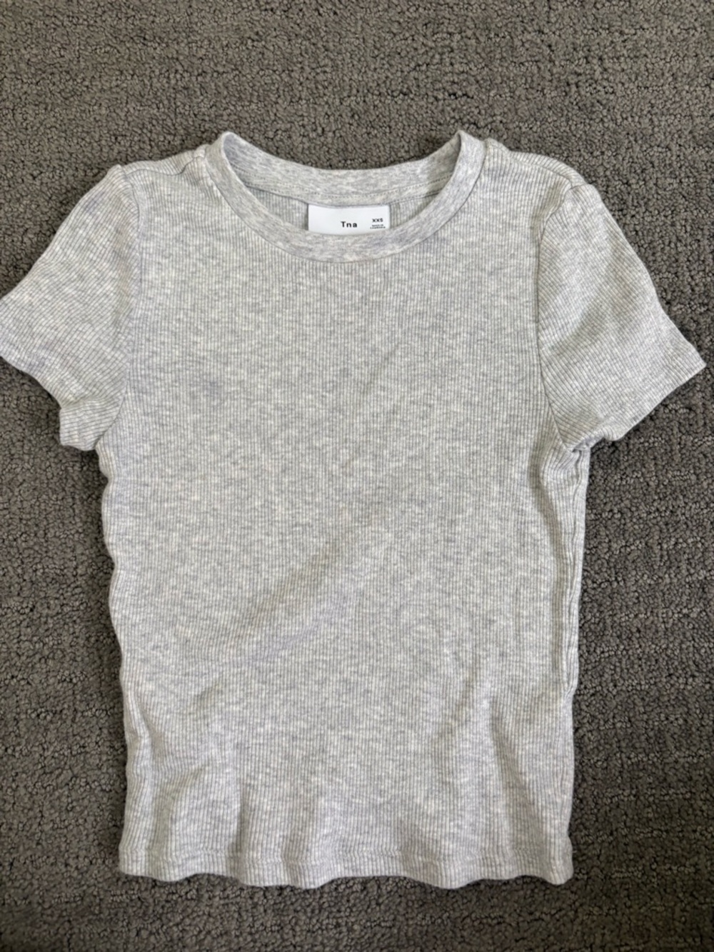 TNA Aritzia  Light Heather Gray Ribbed Short Sleeve Tee